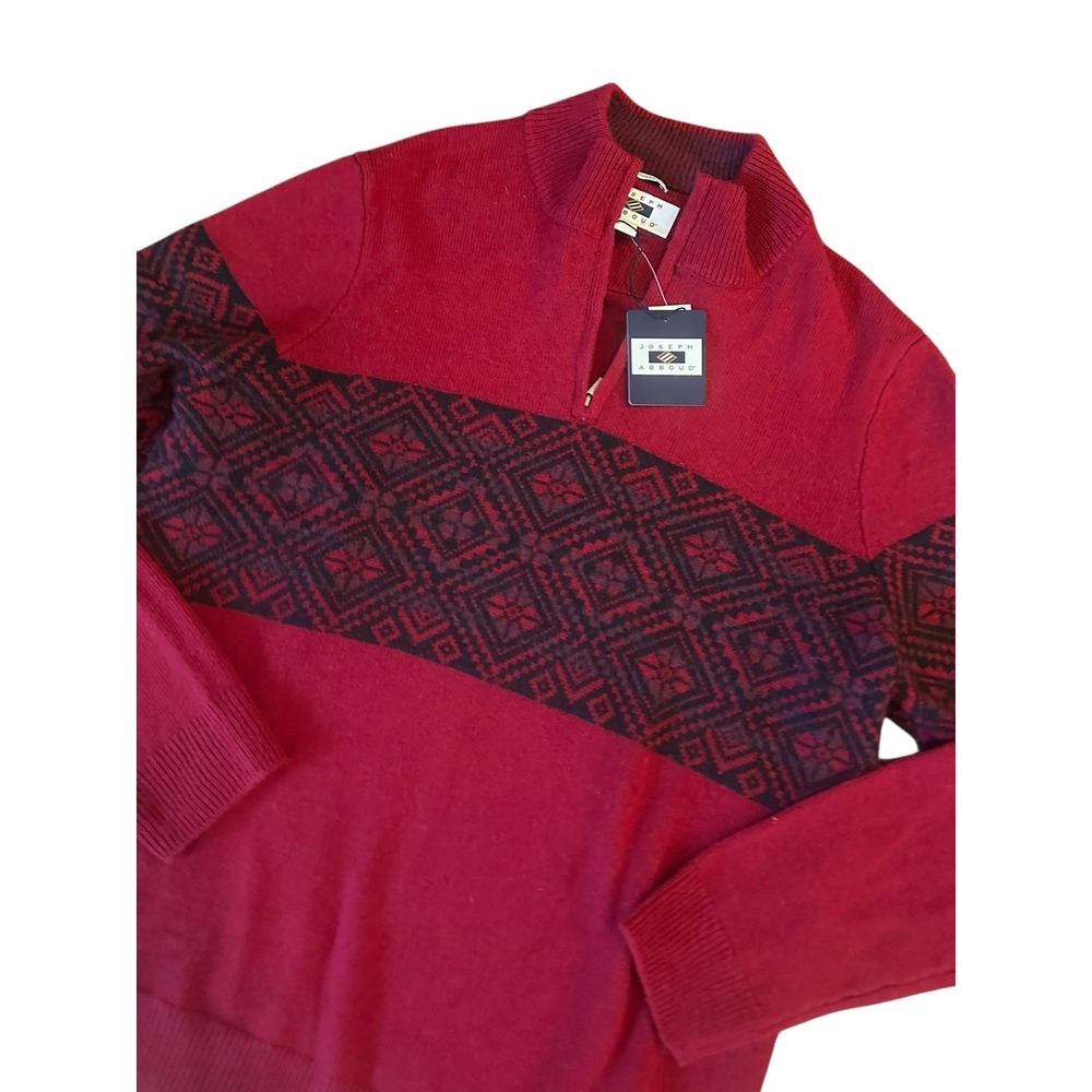 NWT Joseph Abboud Red Fair Isle Wool Blend 1/4 Zip Pullover Sweater XL